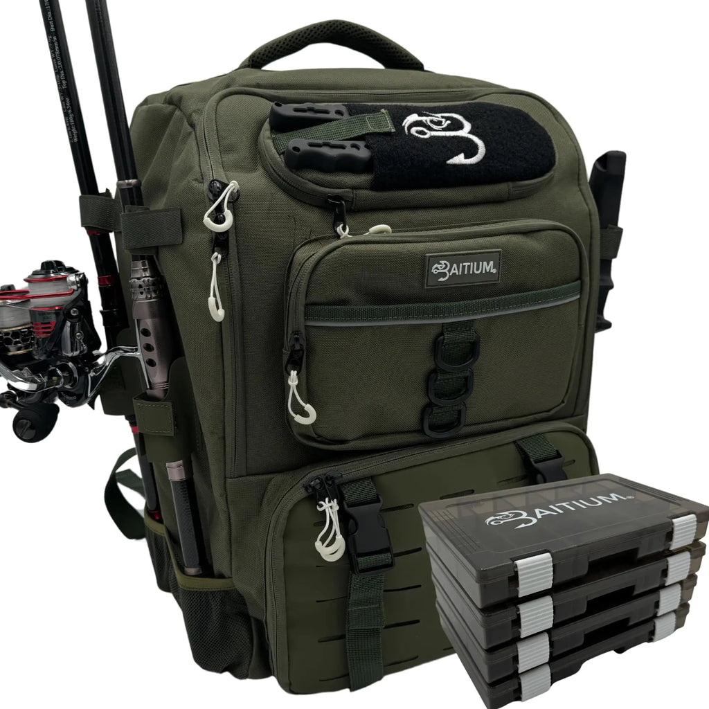 Fishing Backpack Fishing Tackle Backpack With Rod Holders 40L Tackle Bag With Cooler Fishing Bag Fishing Tackle Backpack Fishing Tackle Box Backpack Fishing Gear - (Green)