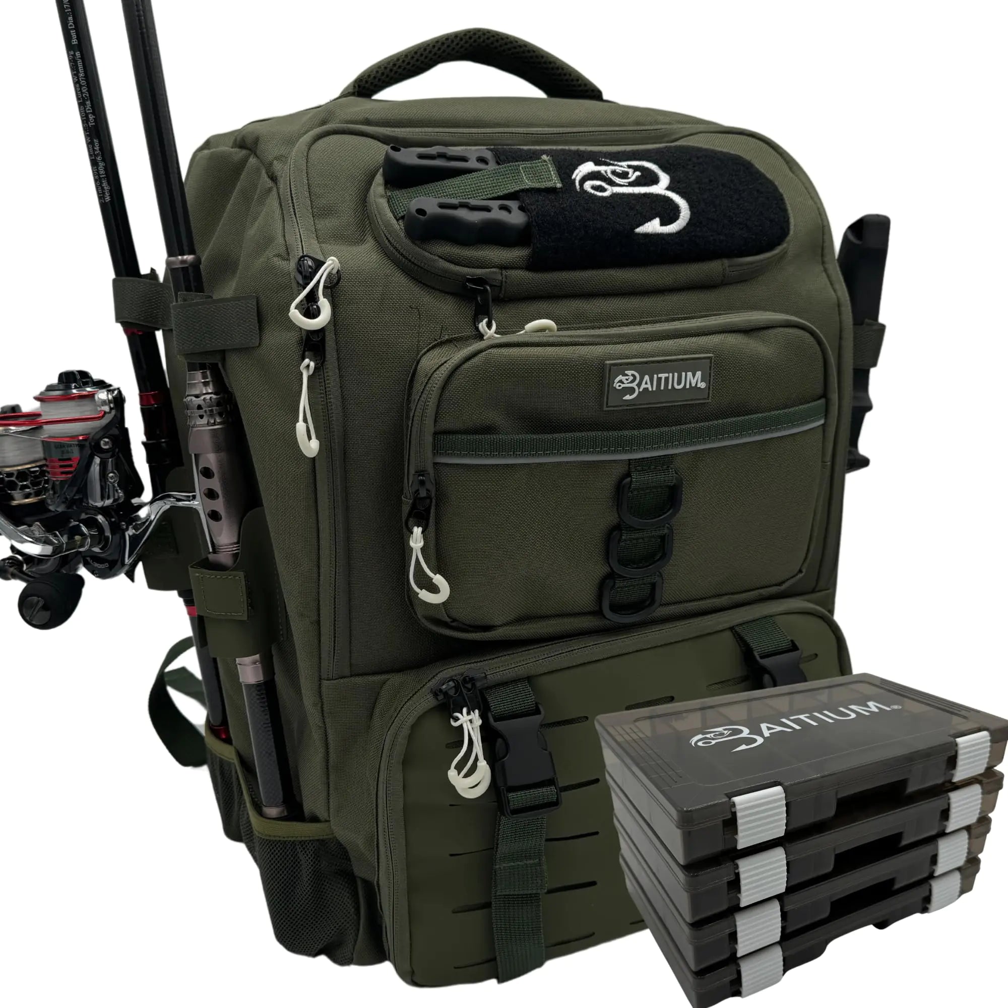 Fishing Backpack Fishing Tackle Backpack With Rod Holders 40L Tackle Bag With Cooler Fishing Bag Fishing Tackle Backpack Fishing Tackle Box Backpack Fishing Gear - (Green)